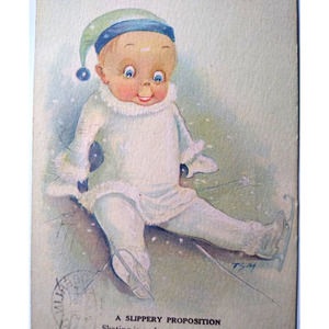 Baby On Ice Skates Fantasy Postcard Henry Heininger Artist Signed FSM Vintage